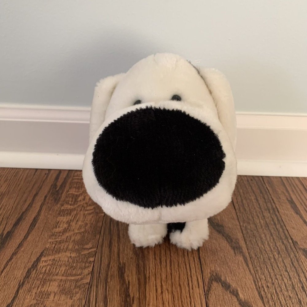 Kid Spot Puppy Dog Plush Black/White Big Nose Stuffed Animal 10” Sitting Toy